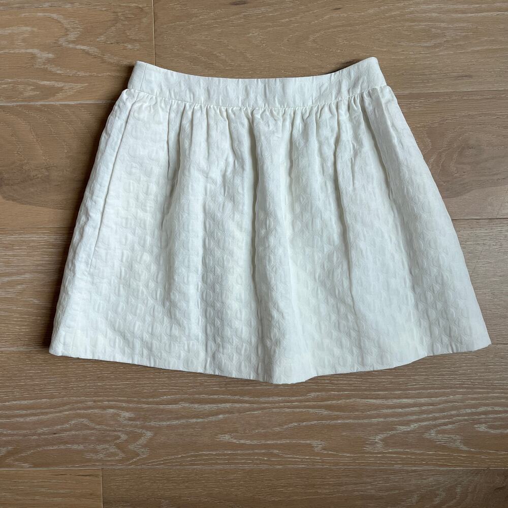 Karen Millen Textured Mini Skater Skirt White Size 4 Fit Flare Pockets NWT